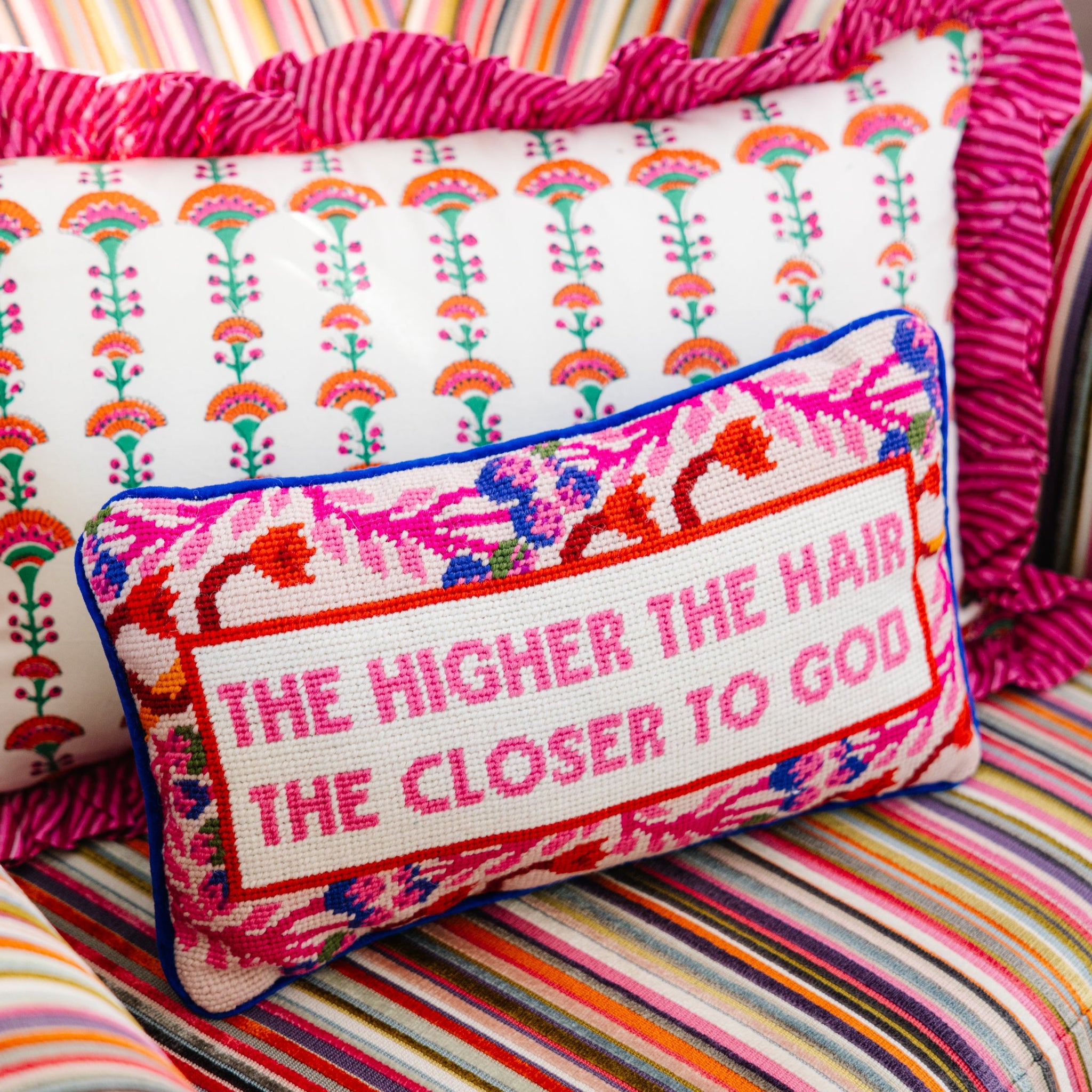 Furbish Studio Higher The Hair Needlepoint Pillow