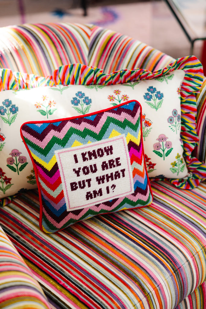 But What Am I Needlepoint Pillow - Furbish Studio