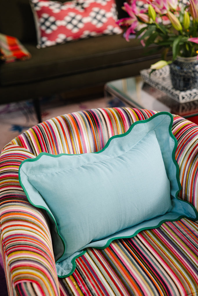 Darcy Linen Lumbar Pillow - Aqua + Green - Furbish Studio