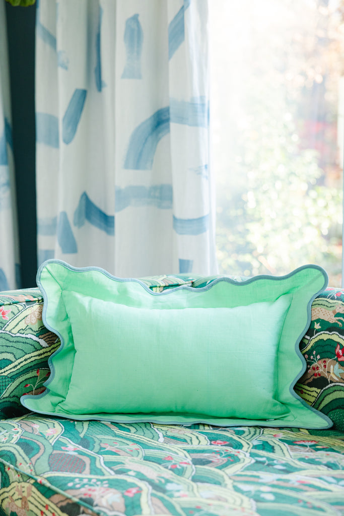 Darcy Linen Lumbar Pillow - Mint + Aqua - Furbish Studio