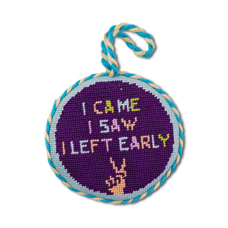 Needlepoint Ornament - Left Early - Furbish Studio