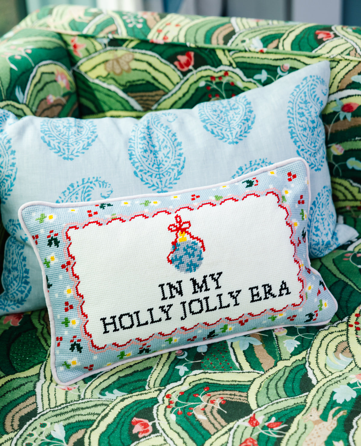 Holly Jolly Era Needlepoint Pillow - Furbish Studio