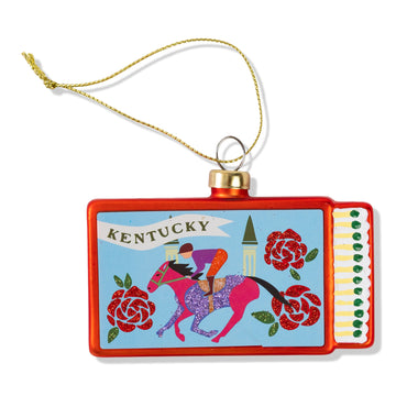 Decorative Kentucky ornament with horse and roses on a white background