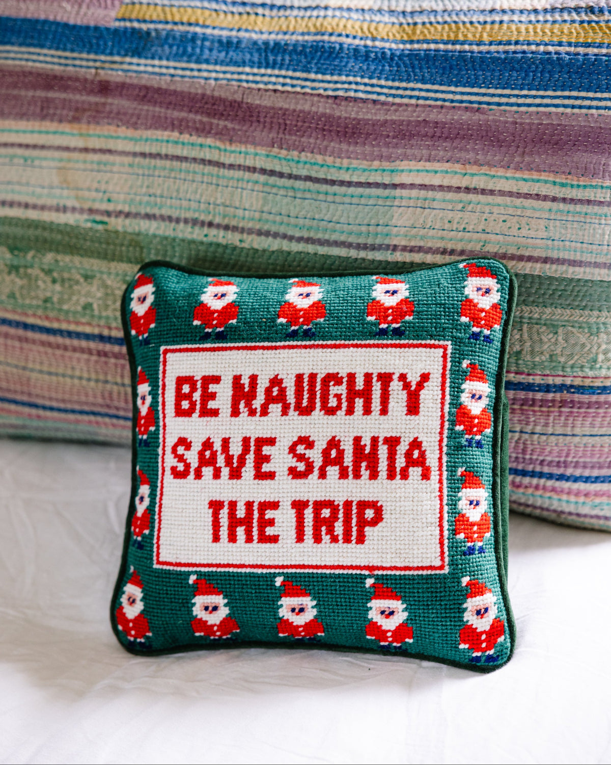 Be Naughty Needlepoint Pillow - Furbish Studio