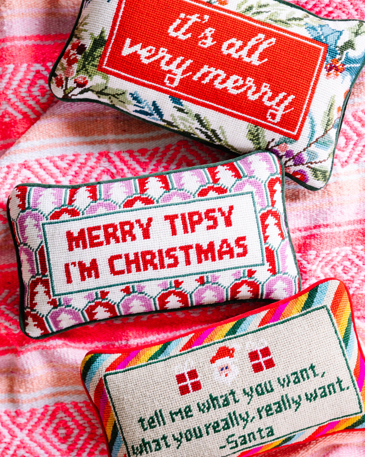 Merry Tipsy Needlepoint Pillow - Furbish Studio