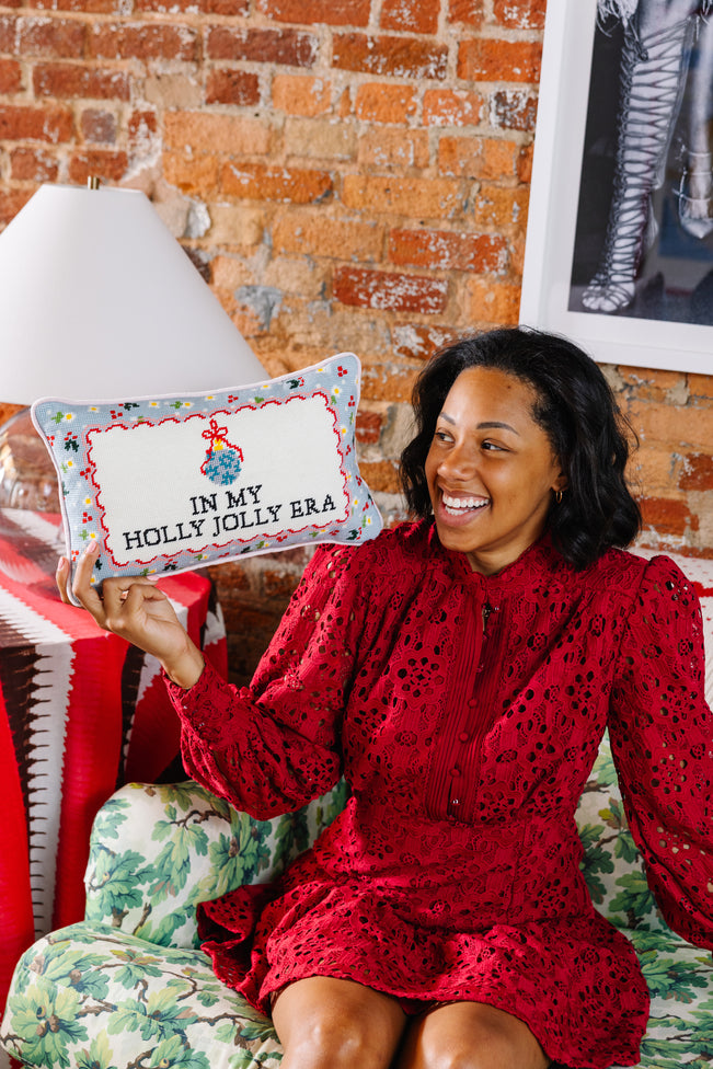 Holly Jolly Era Needlepoint Pillow - Furbish Studio