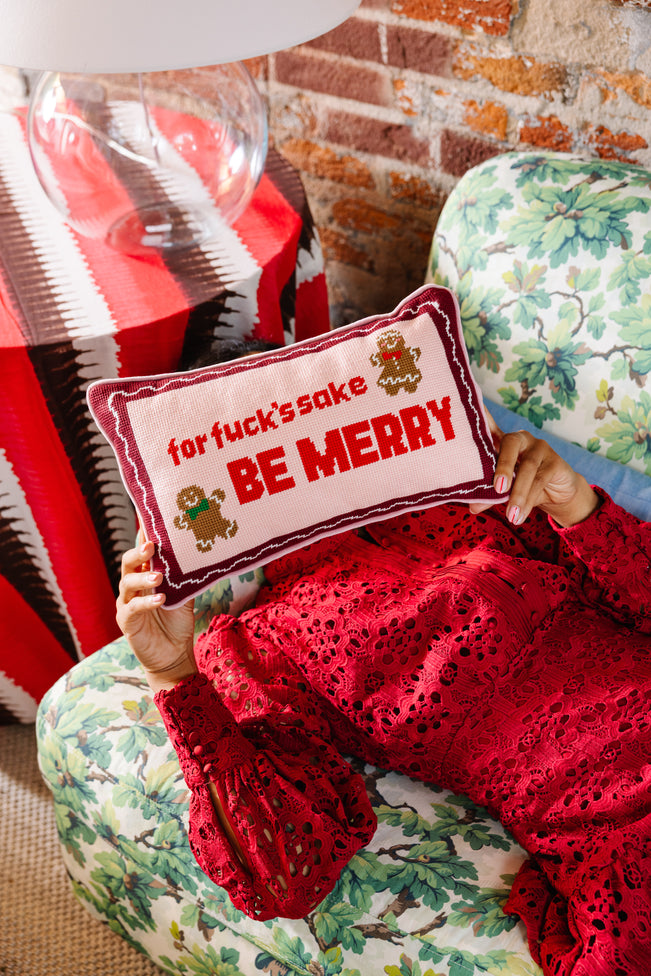 Be Merry Needlepoint Pillow - Furbish Studio