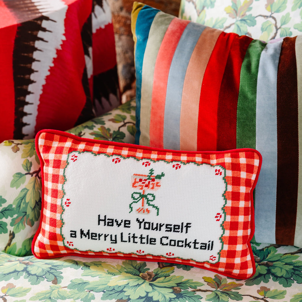 Merry Little Cocktail Needlepoint Pillow - Furbish Studio