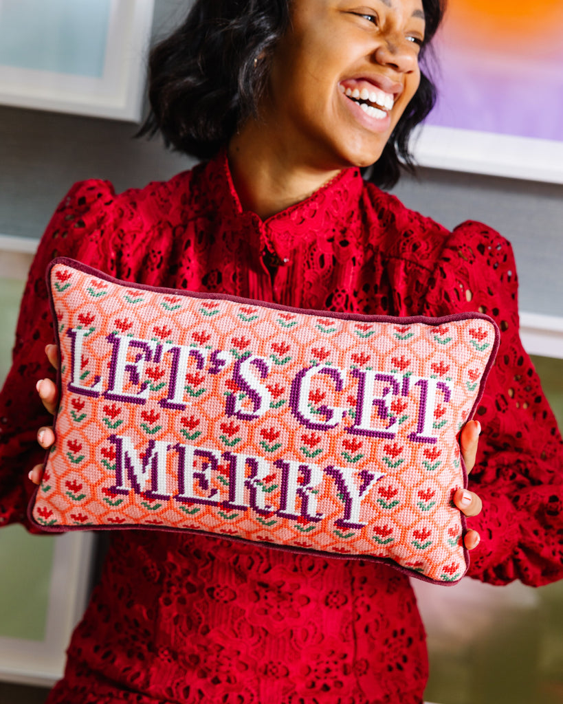 Let's Get Merry Needlepoint Pillow - Furbish Studio