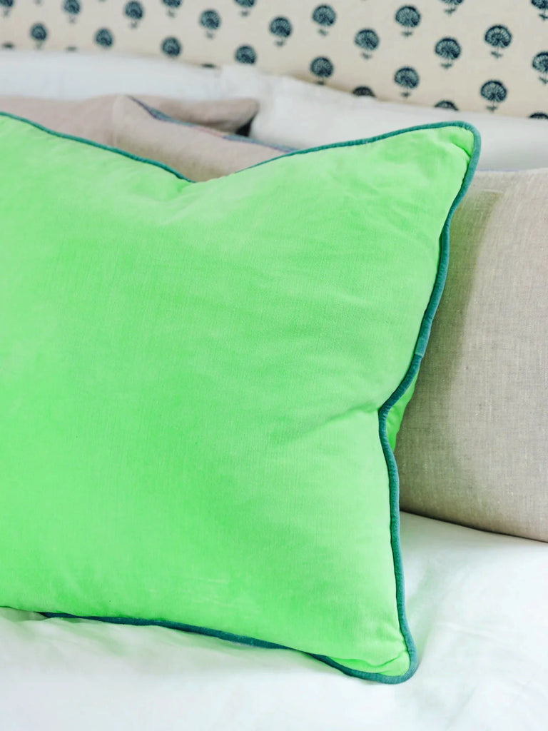 Charliss Velvet Pillow - Lime Green + Aqua - Furbish Studio