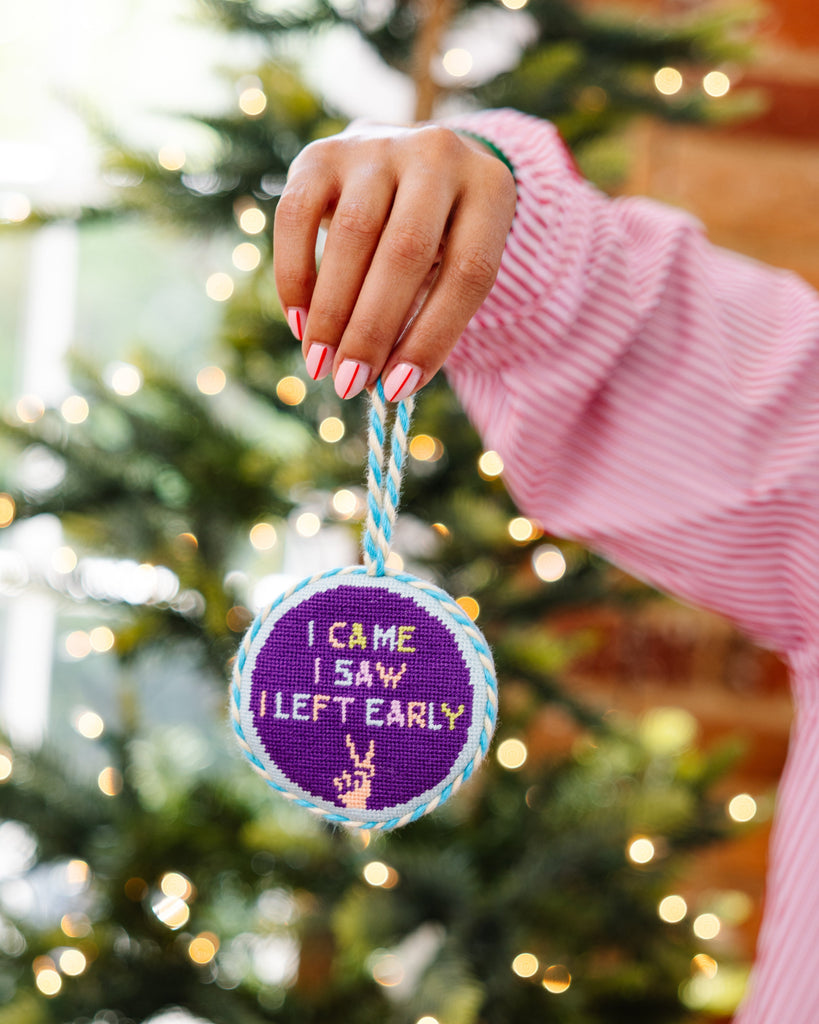 Needlepoint Ornament - Left Early - Furbish Studio