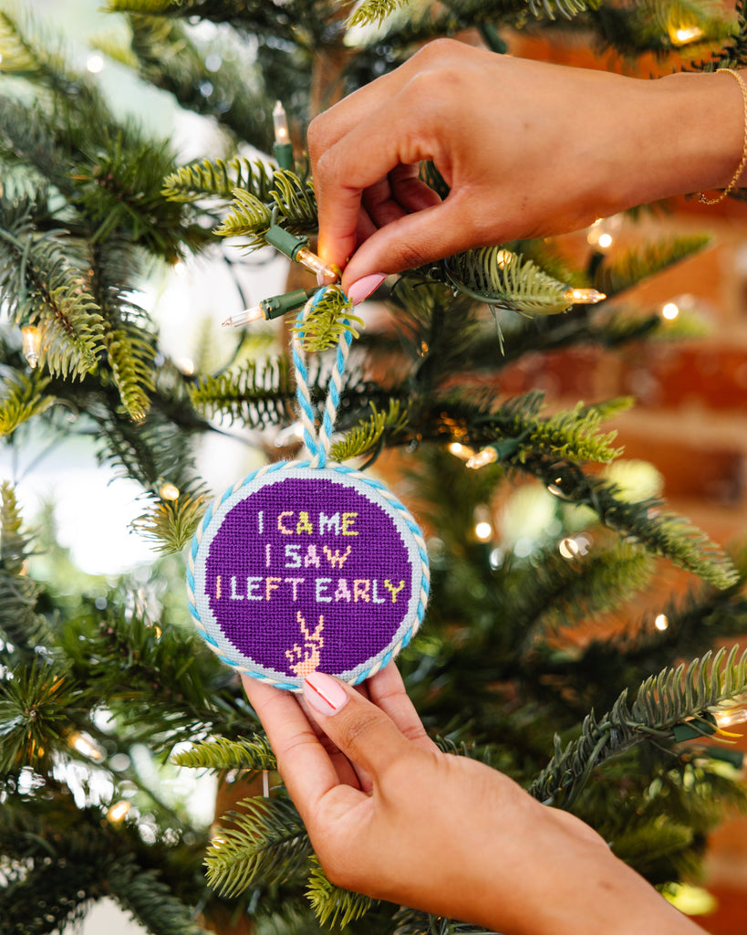 Needlepoint Ornament - Left Early - Furbish Studio
