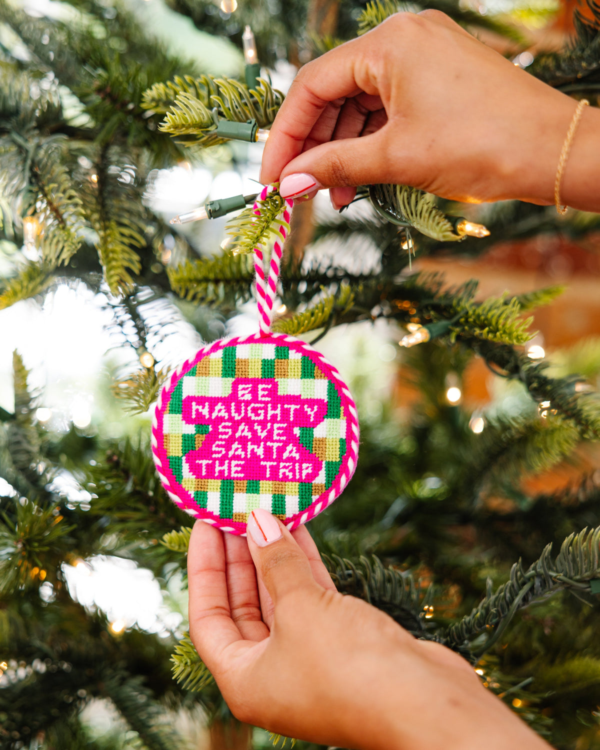 Needlepoint Ornament - Be Naughty - Furbish Studio
