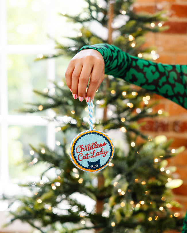 Needlepoint Ornament - Childless Cat Lady - Furbish Studio