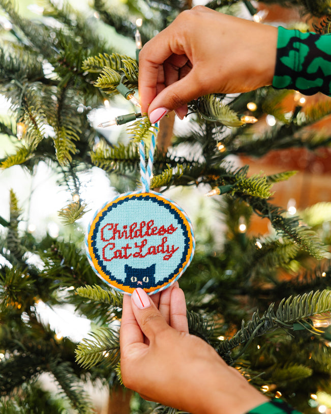 Needlepoint Ornament - Childless Cat Lady - Furbish Studio