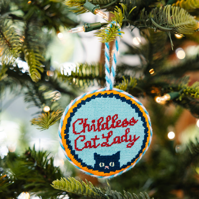 Needlepoint Ornament - Childless Cat Lady - Furbish Studio