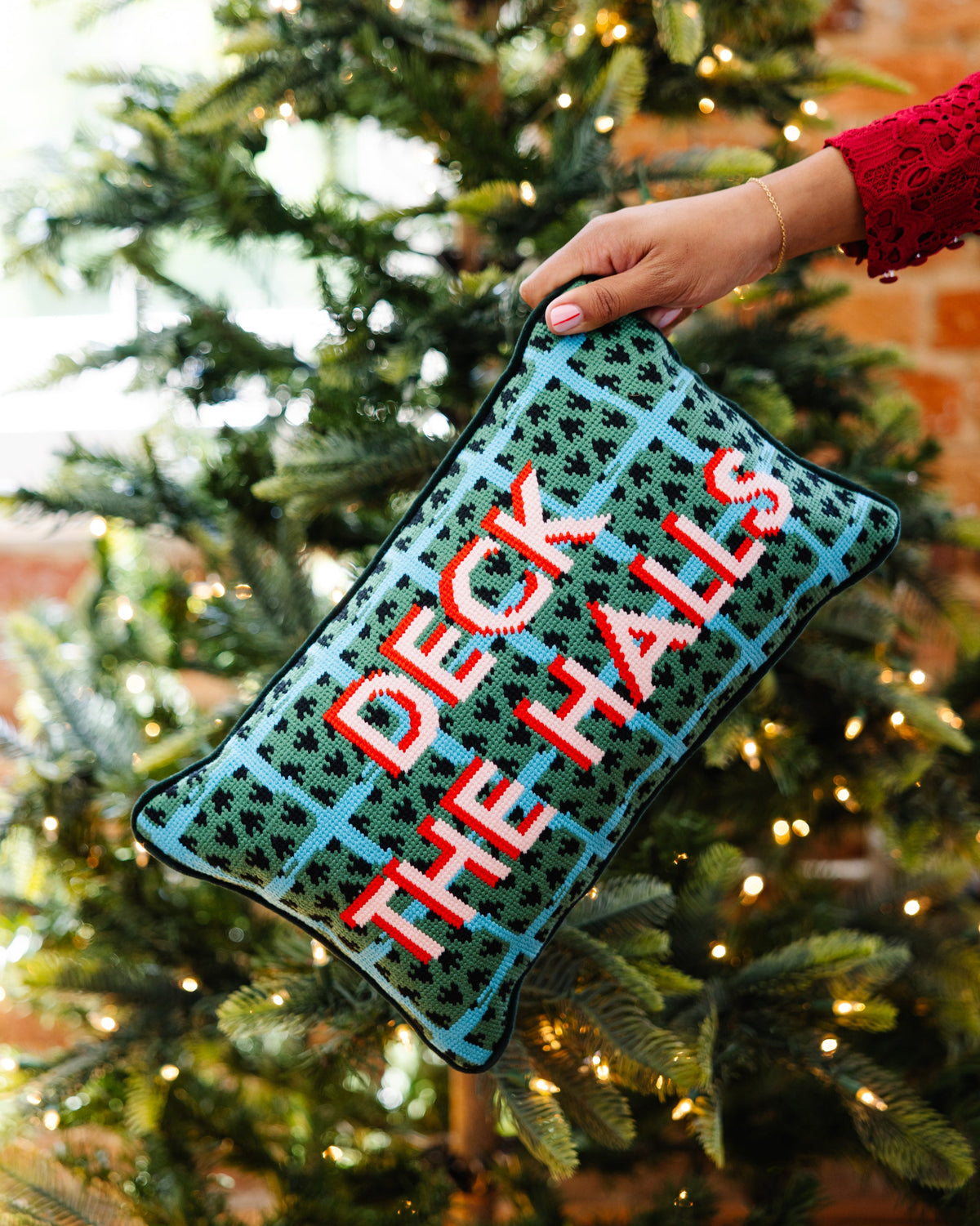 Deck the Halls Needlepoint Pillow - Furbish Studio