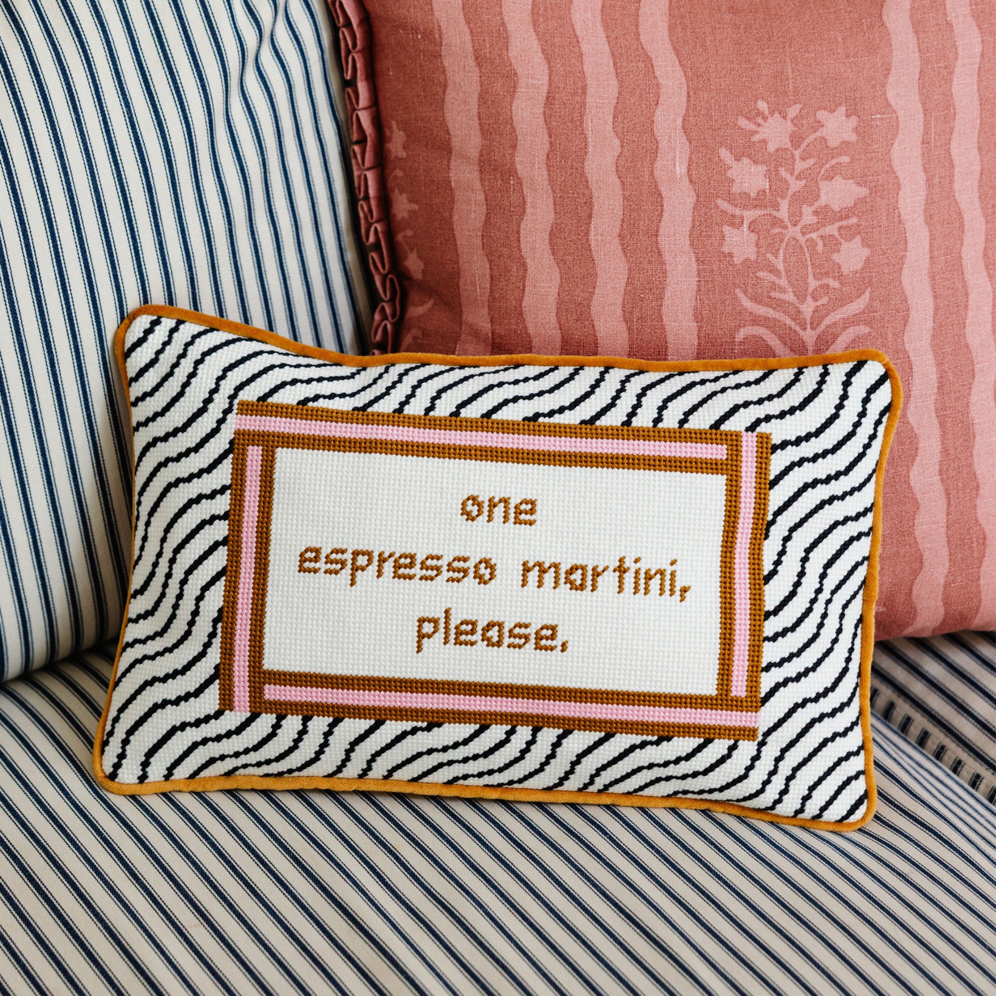 Espresso Martini Needlepoint Pillow