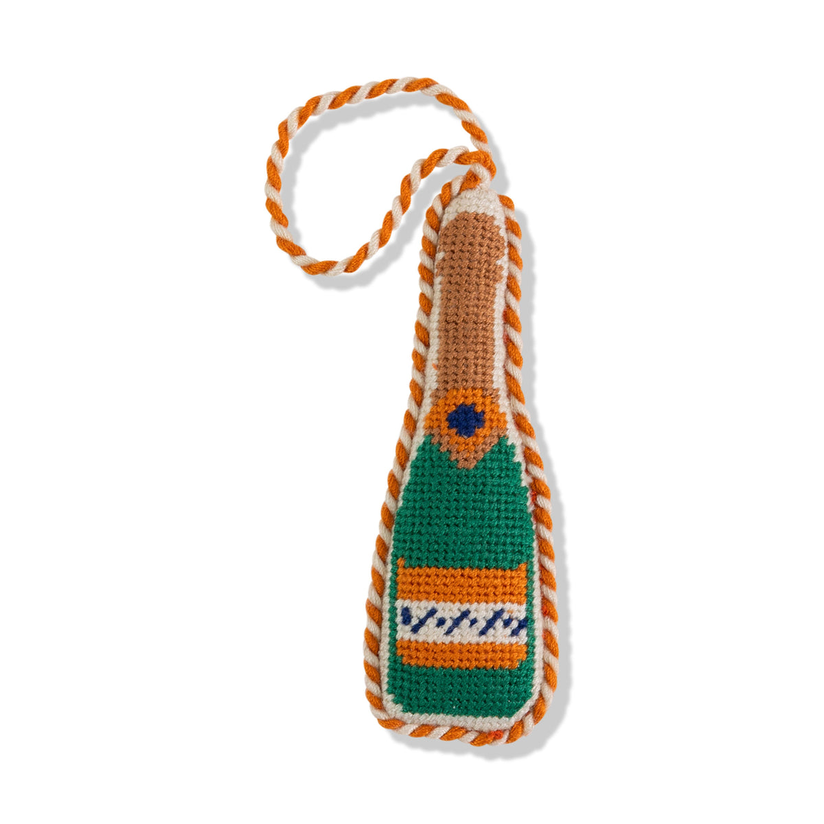 Needlepoint Icon Ornament - Champagne Bottle - Furbish Studio