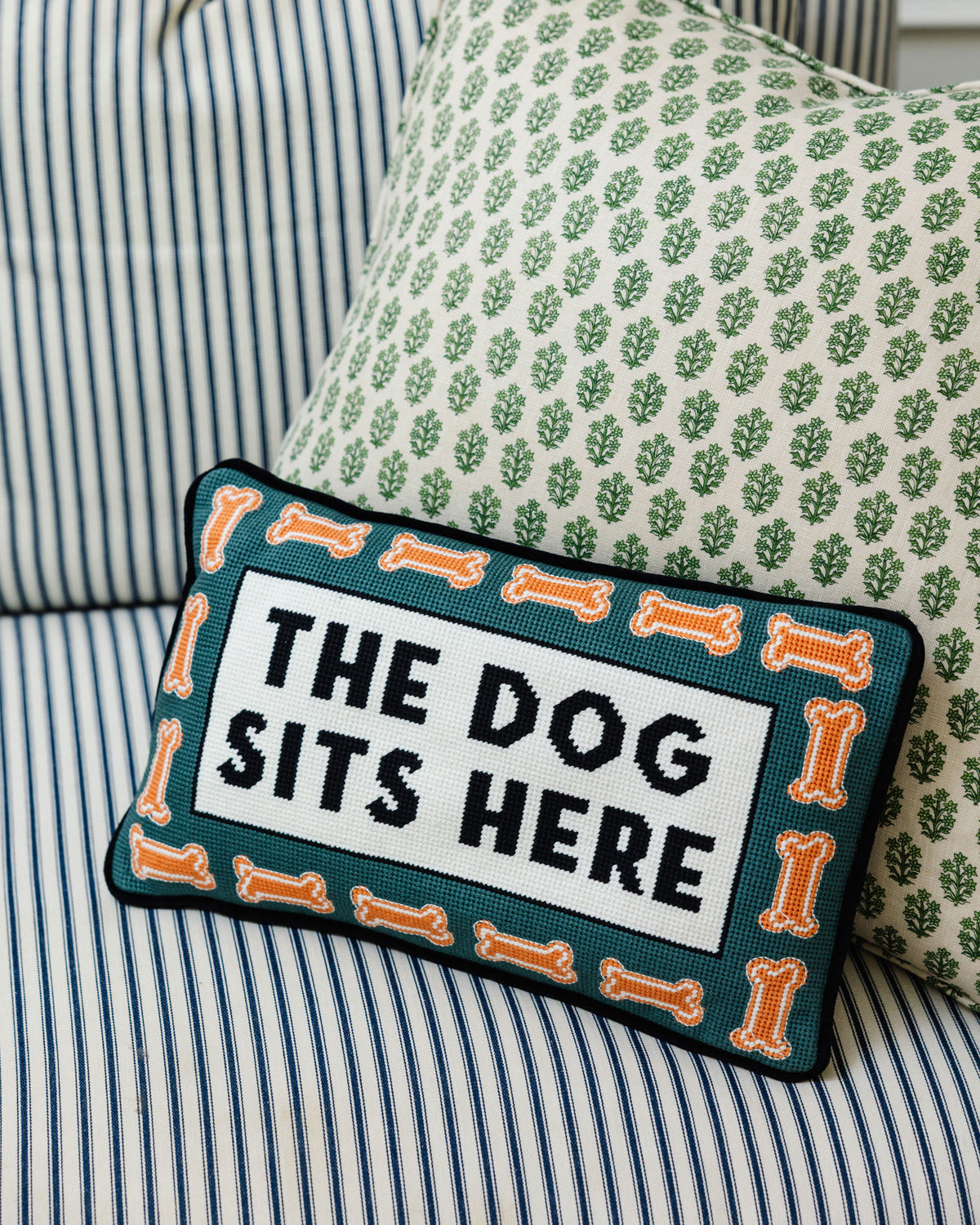 Dog Sits Here Needlepoint Pillow - Furbish Studio
