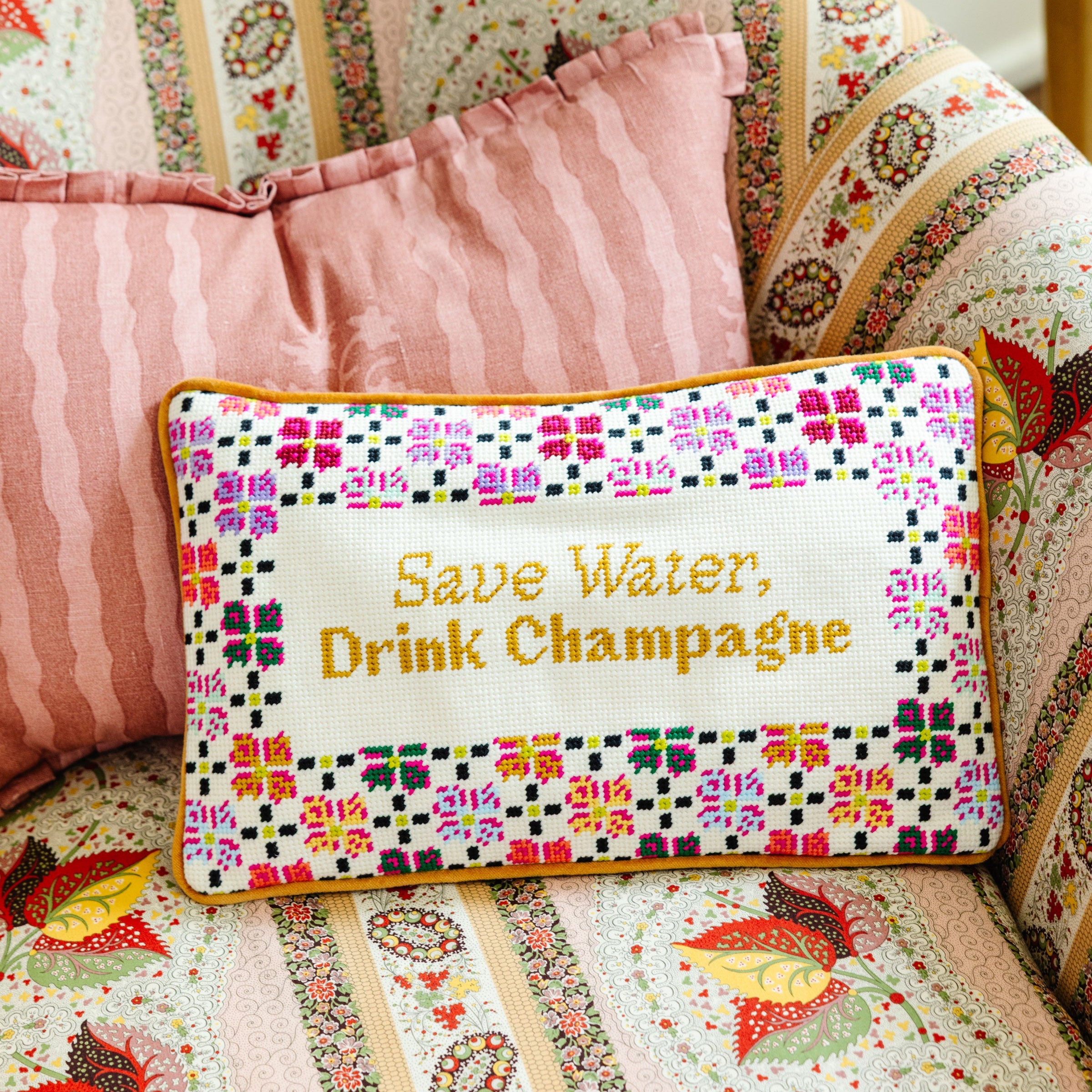 Save Water Drink Champagne Needlepoint Pillow – Furbish Studio
