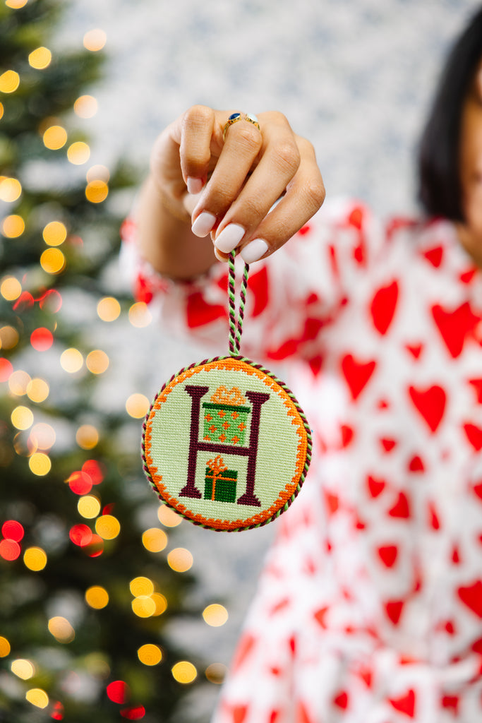 Needlepoint Monogram Ornament - H - Furbish Studio
