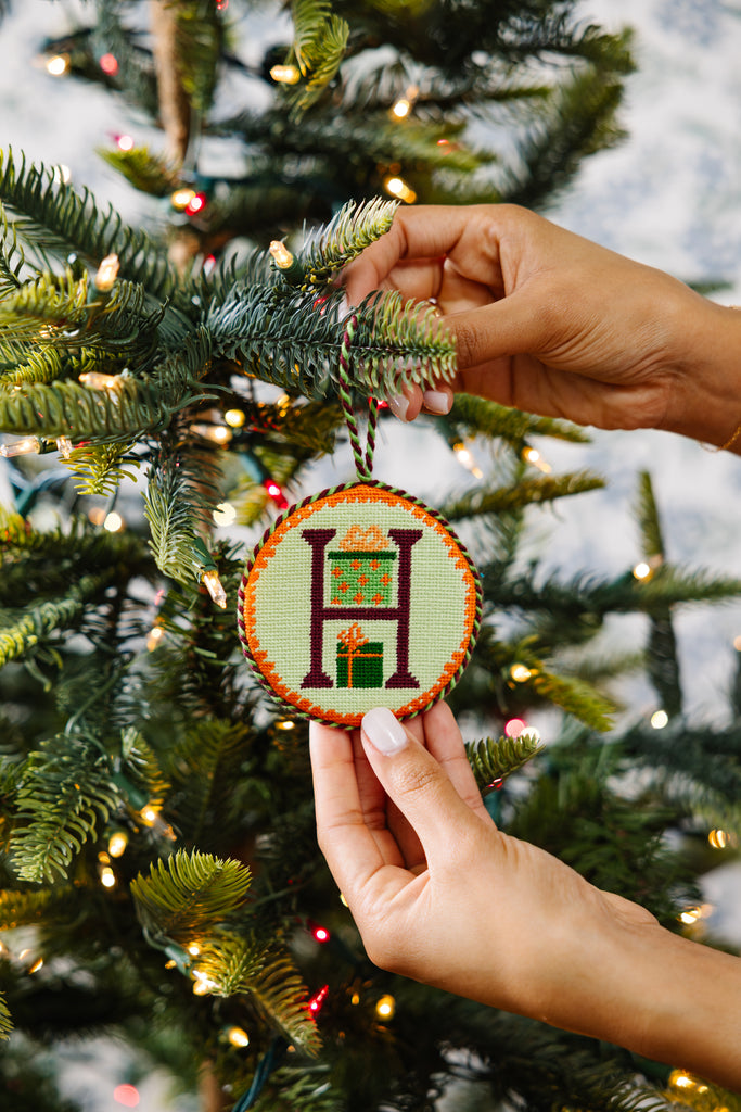 Needlepoint Monogram Ornament - H - Furbish Studio