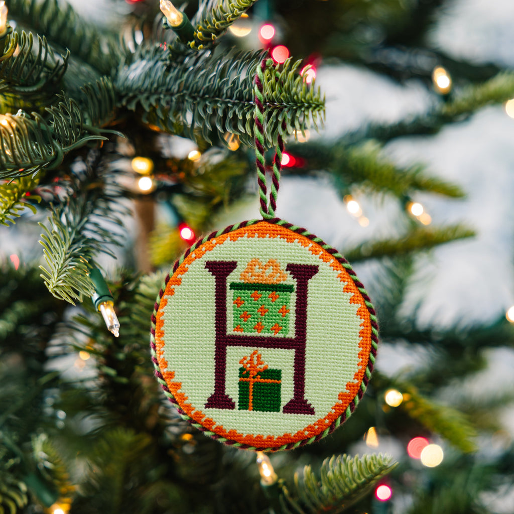 Needlepoint Monogram Ornament - H - Furbish Studio