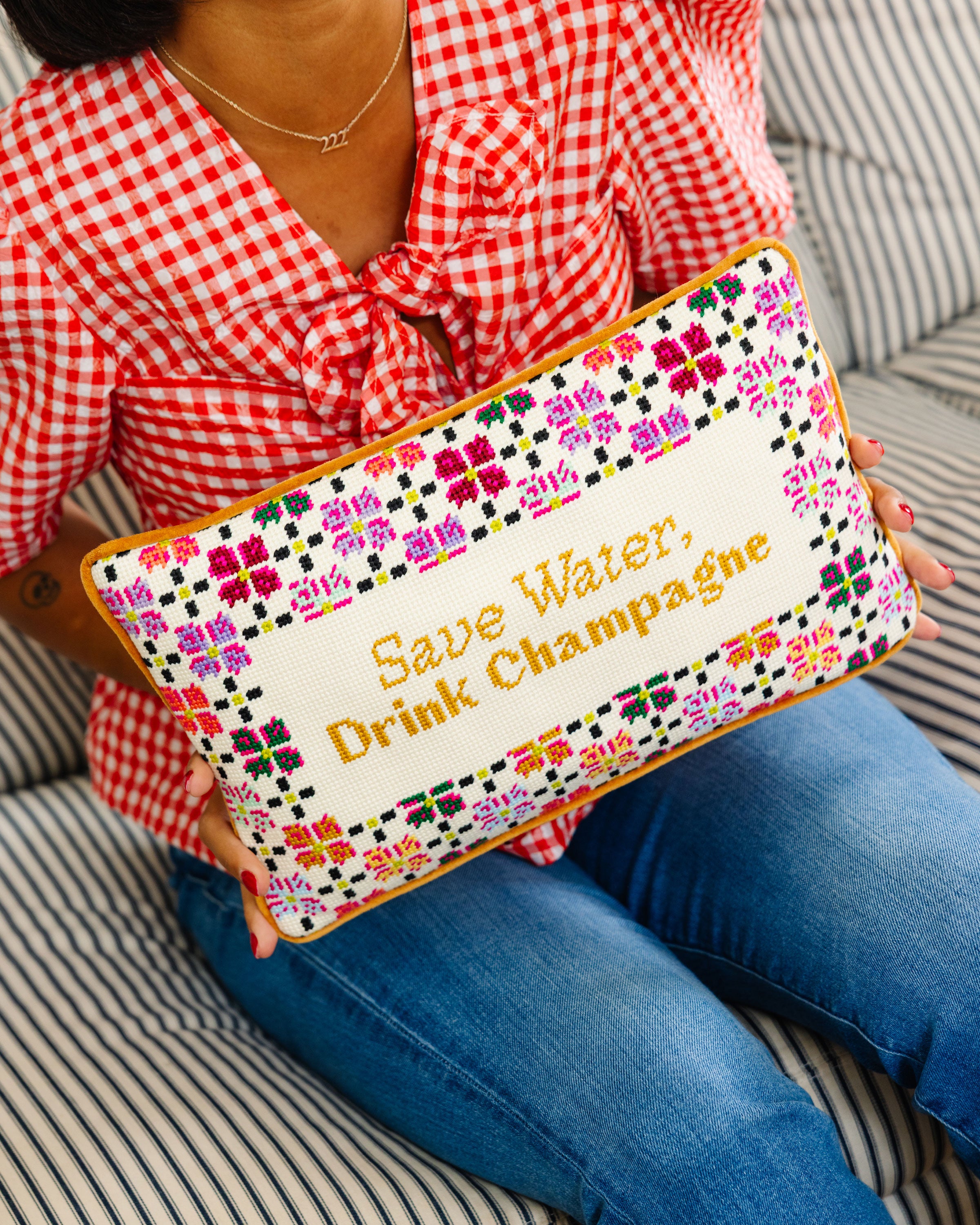 Save Water Drink Champagne Needlepoint Pillow – Furbish Studio