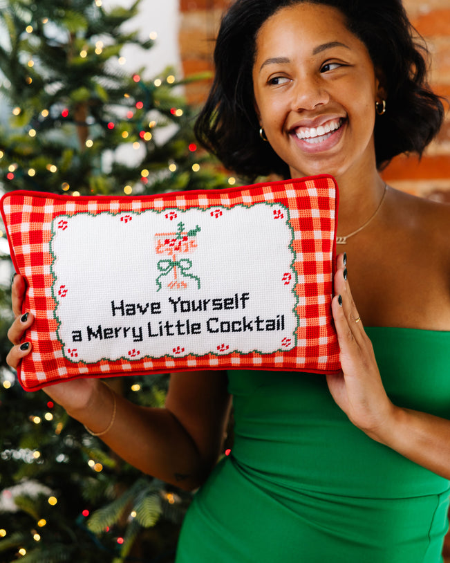 Merry Little Cocktail Needlepoint Pillow - Furbish Studio