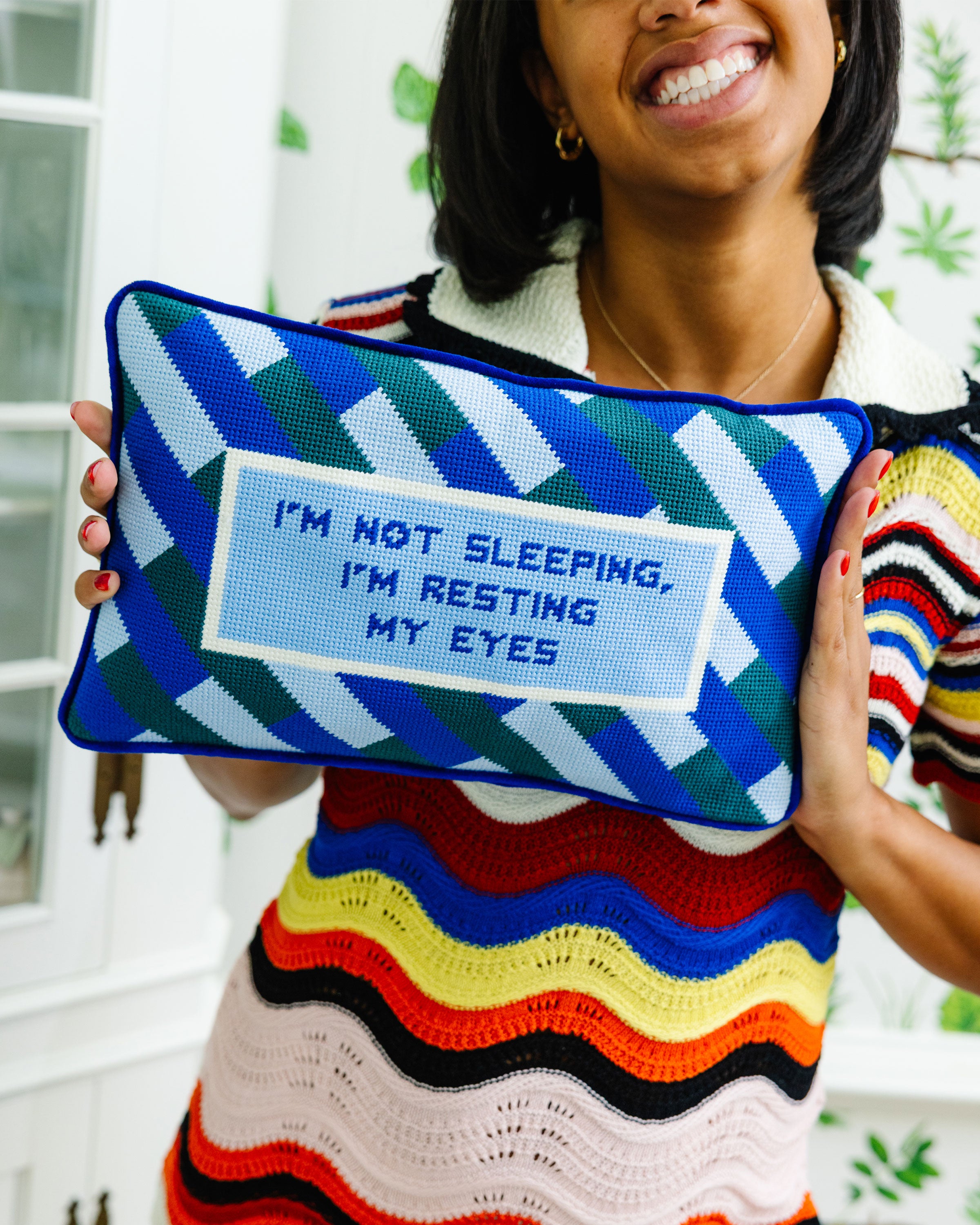 Eyes Resting Needlepoint Pillow | Furbish Studio