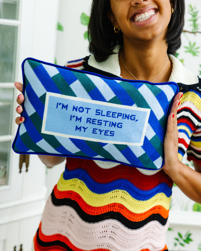 Eyes Resting Needlepoint Pillow - Furbish Studio
