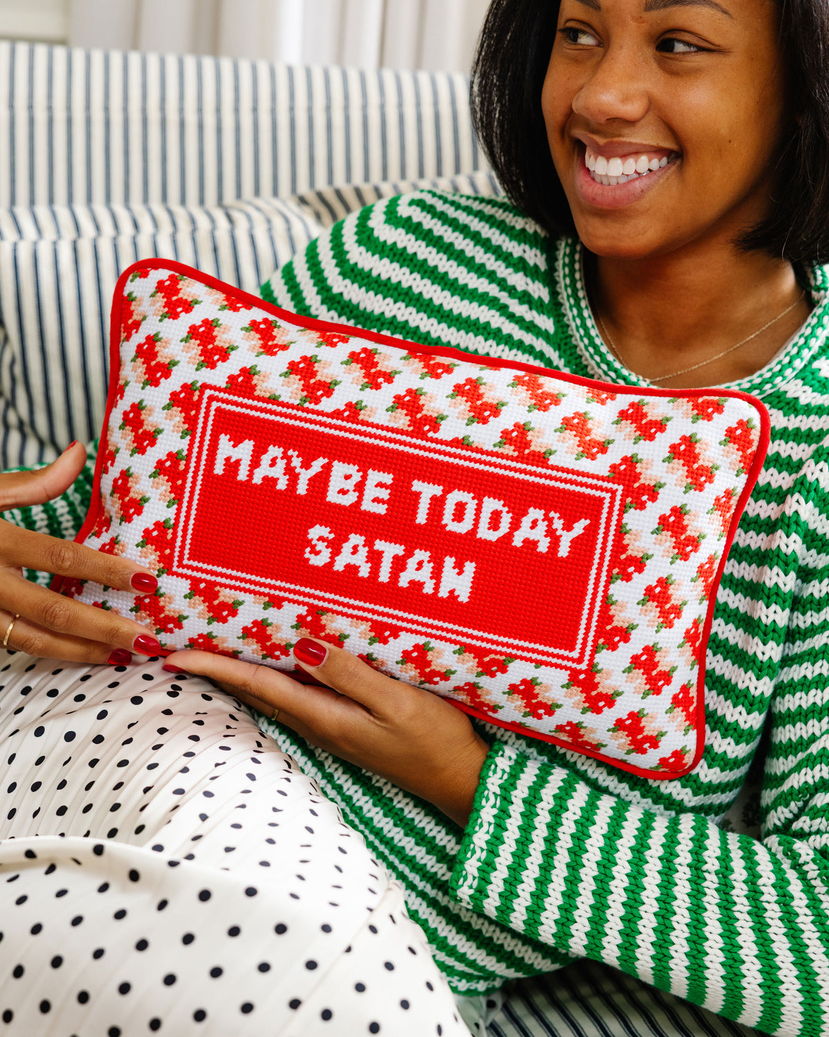 Maybe Today Satan Needlepoint Pillow - Furbish Studio