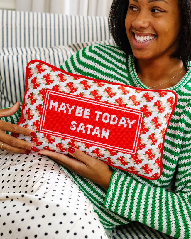 Maybe Today Satan Needlepoint Pillow - Furbish Studio