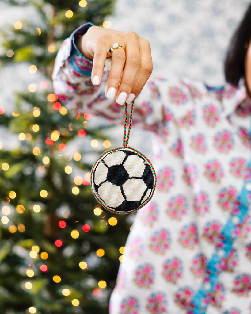 Needlepoint Icon Ornament - Soccer Ball - Furbish Studio