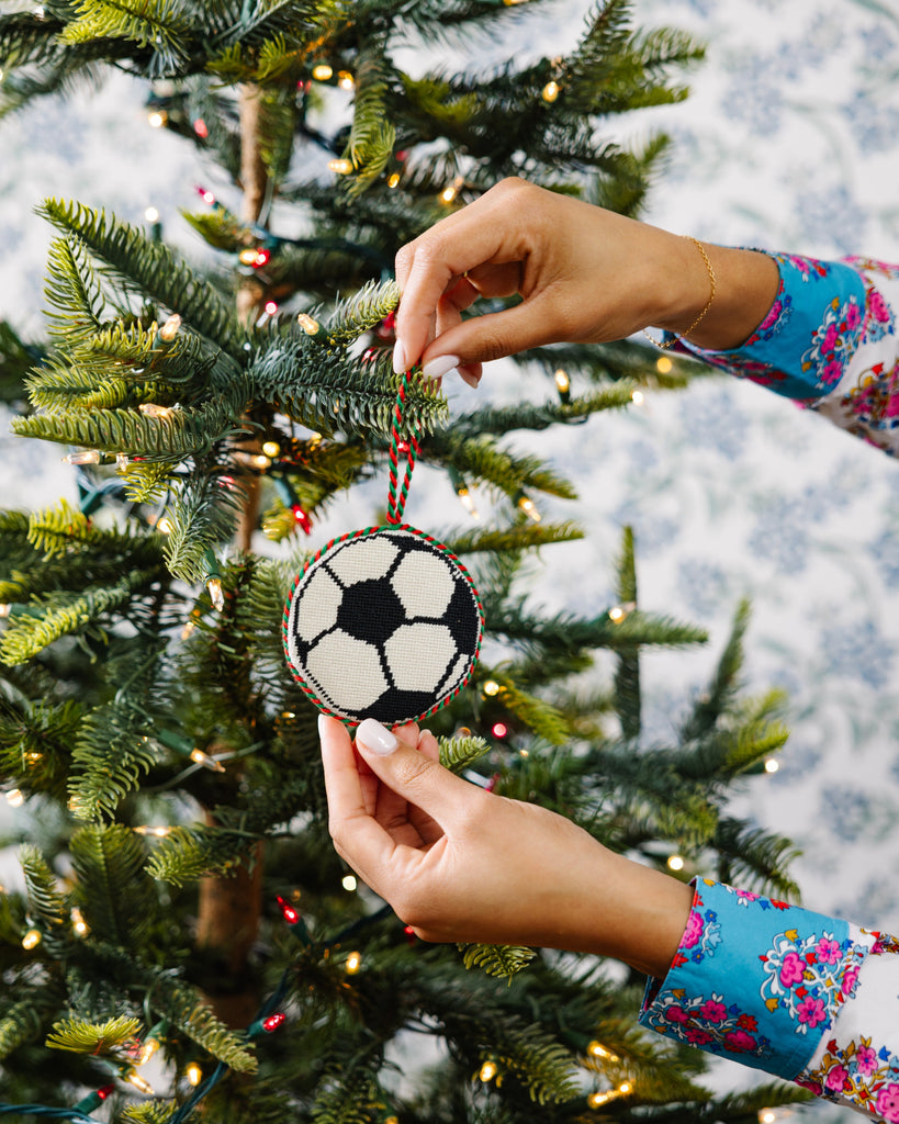 Needlepoint Icon Ornament - Soccer Ball - Furbish Studio