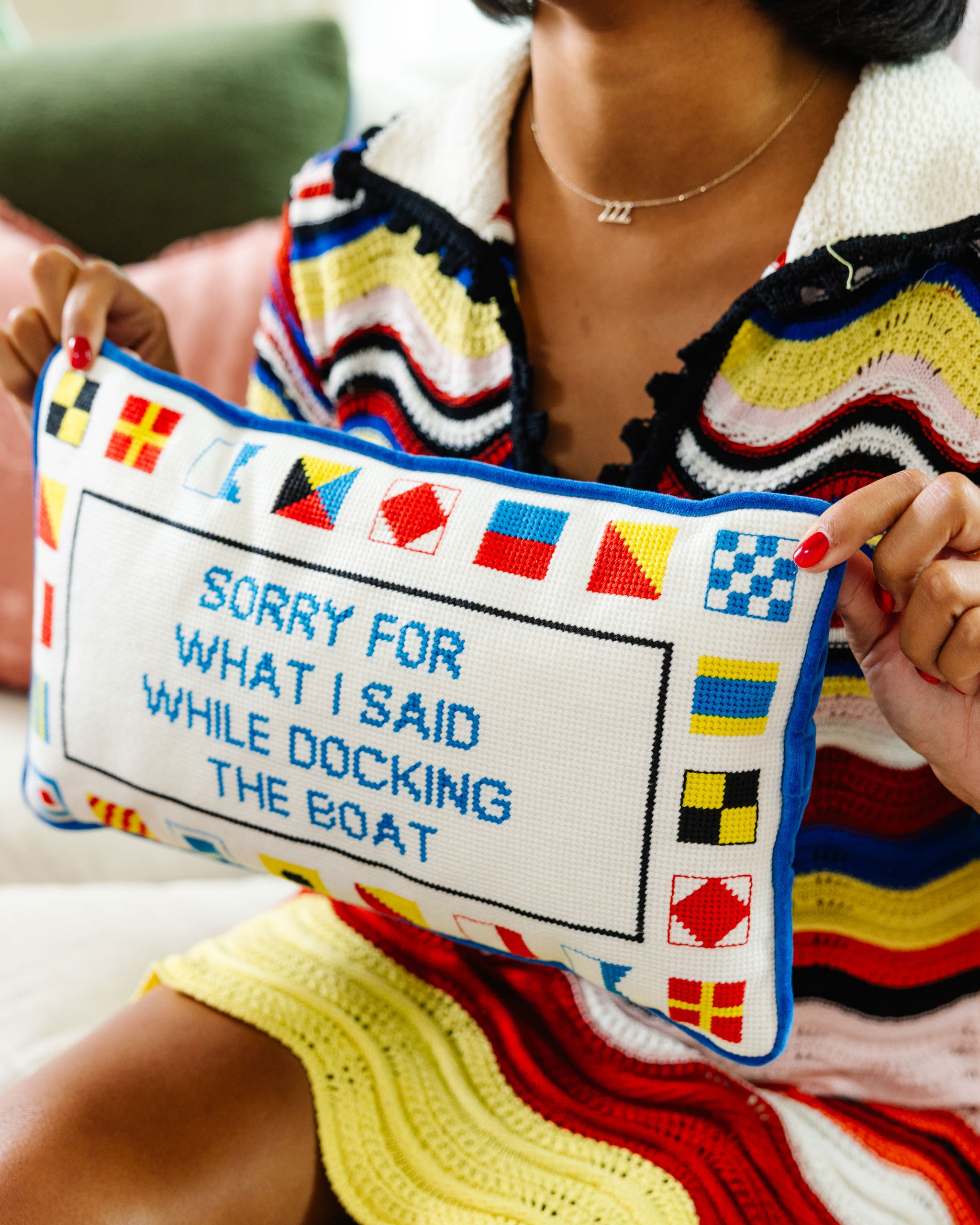 Furbish Studio - Docking The Boat Needlepoint Pillow