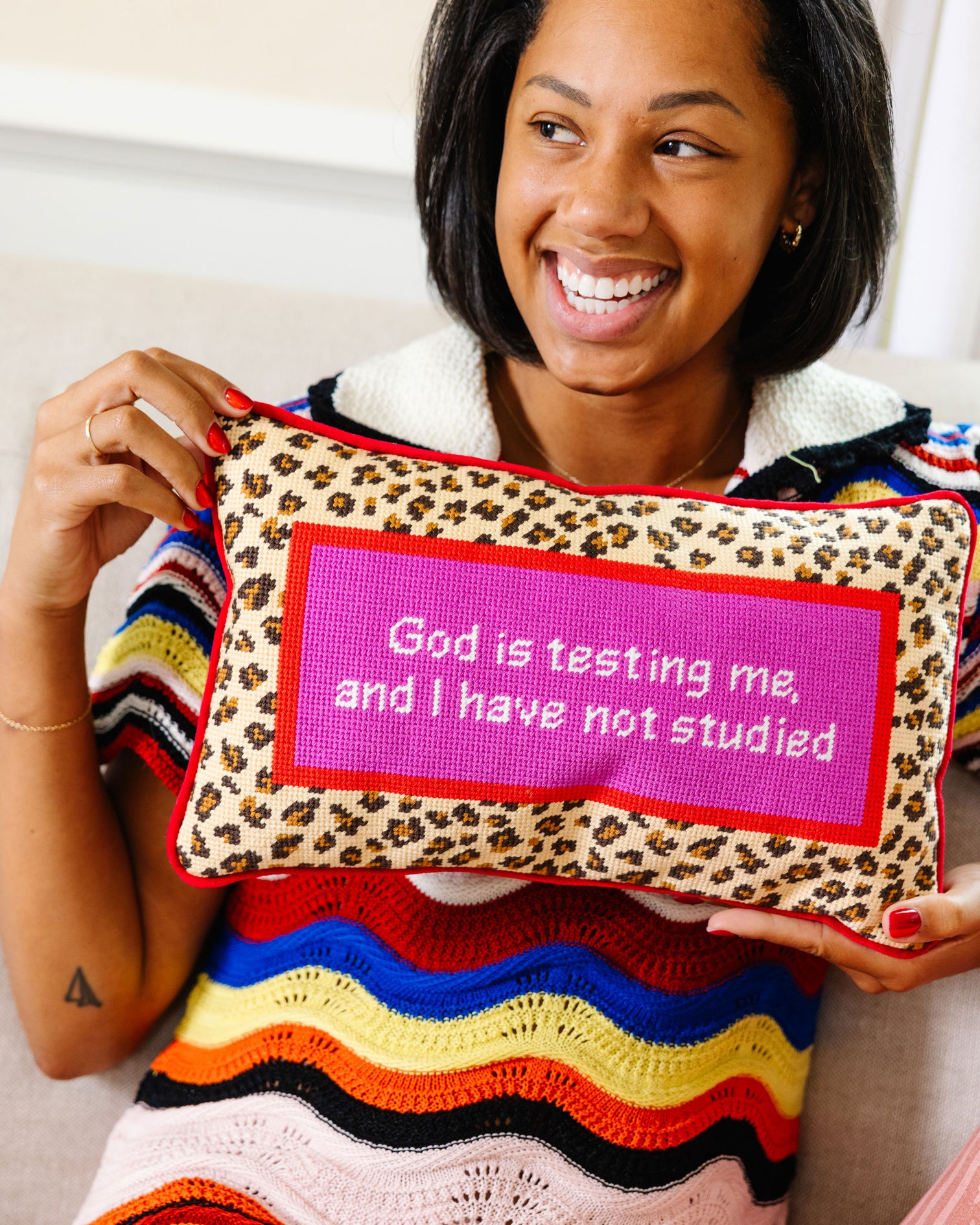 God Testing Me Needlepoint Pillow - Furbish Studio