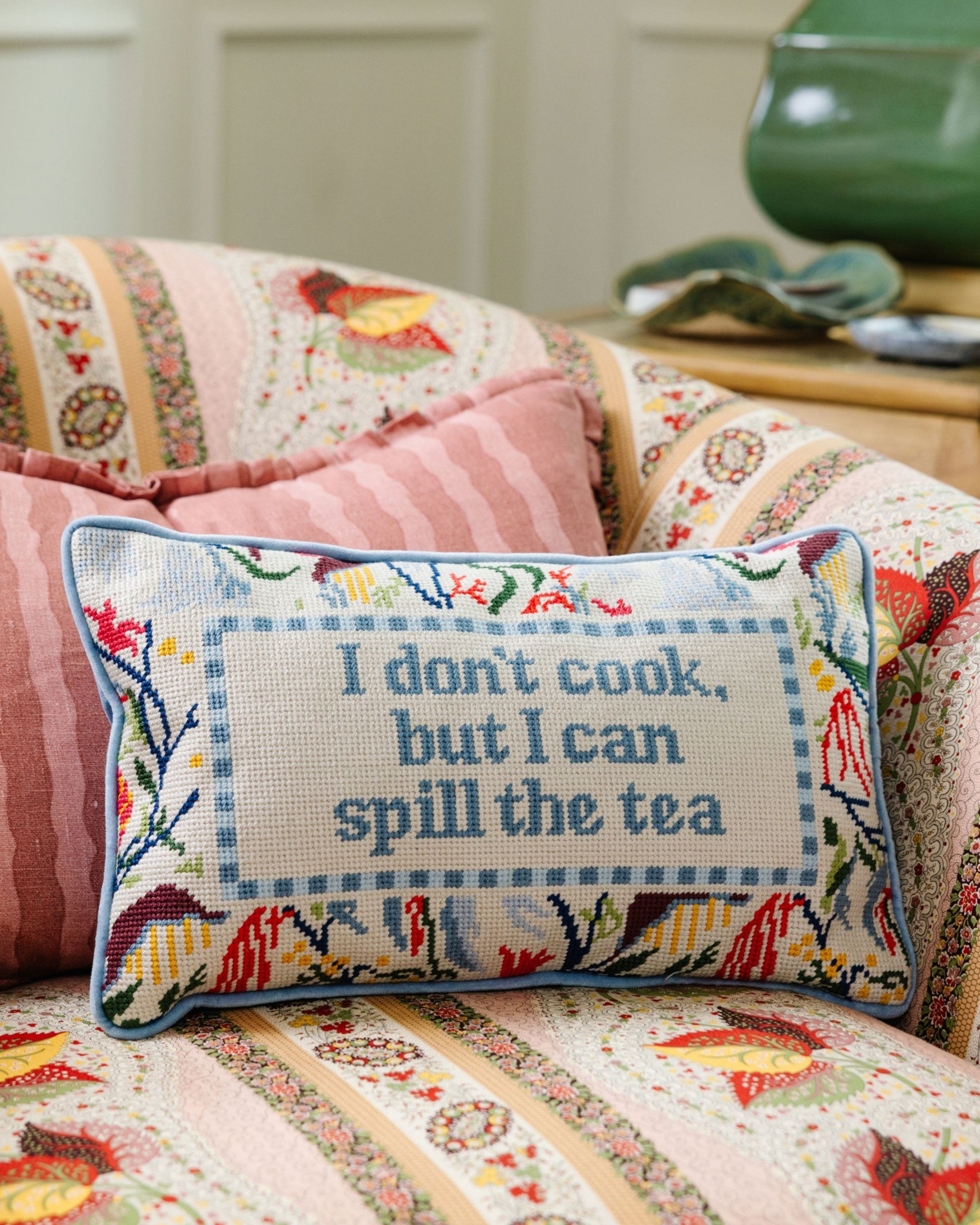 Spill the Tea Needlepoint Pillow - Furbish Studio