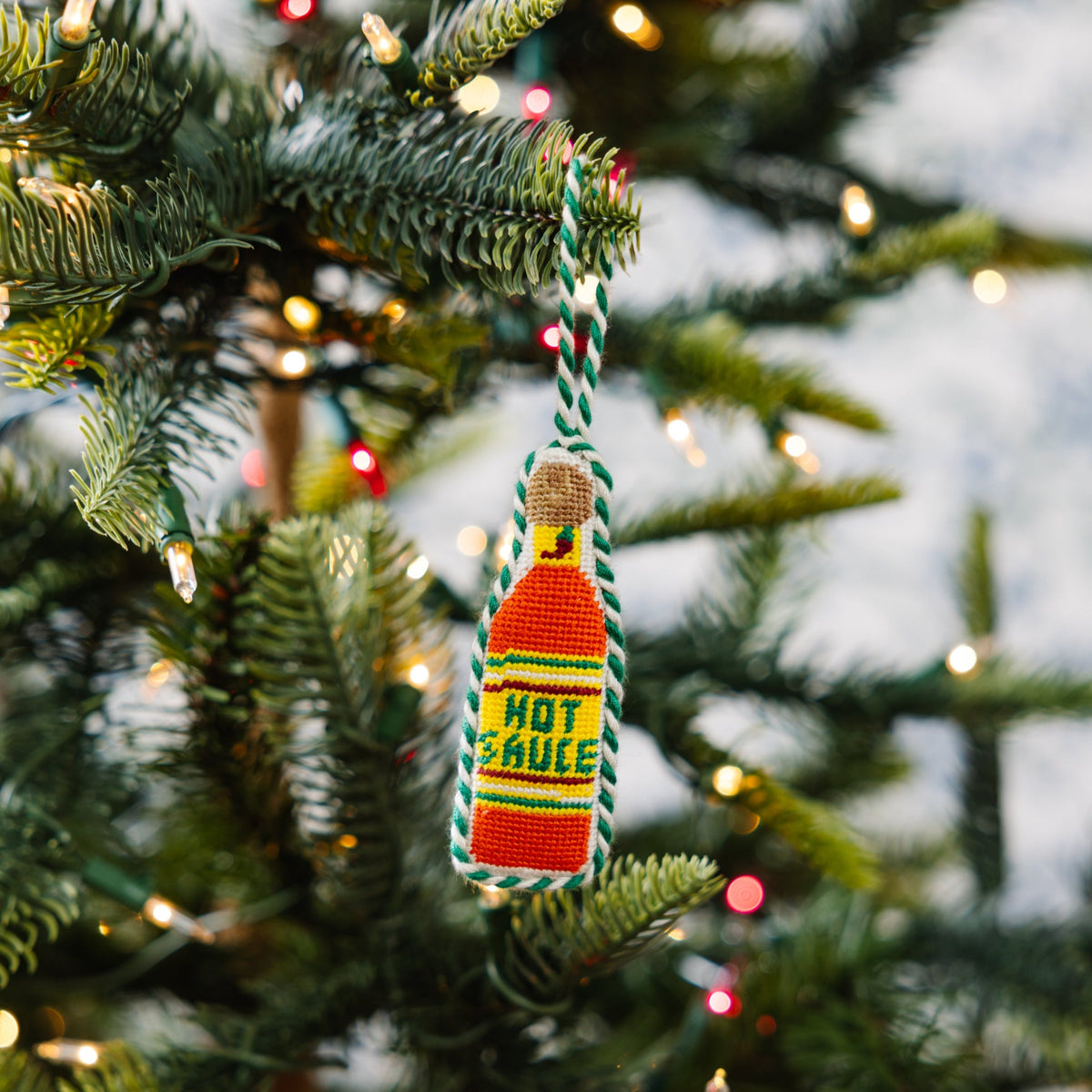 Needlepoint Icon Ornament - Hot Sauce - Furbish Studio