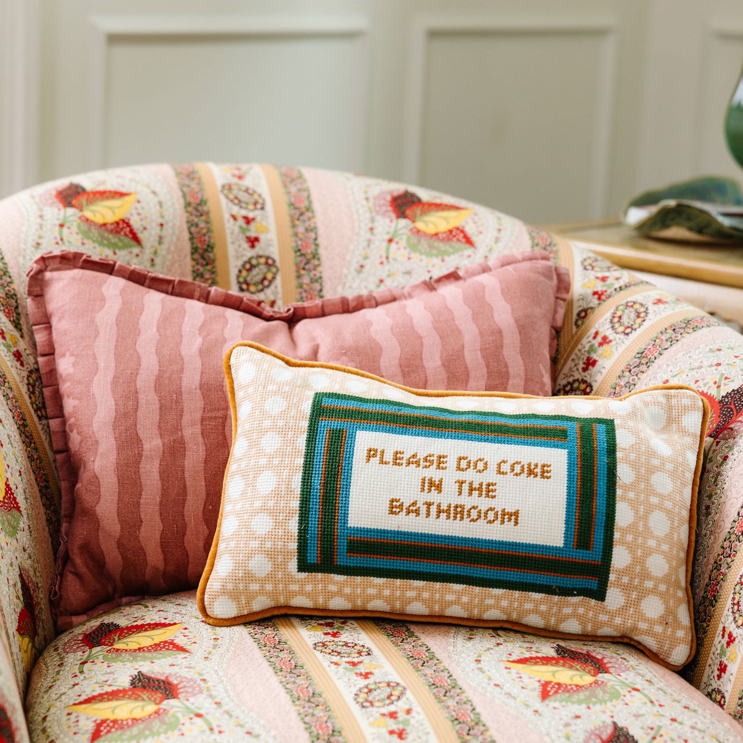maid France cushion ドガ Bathroom Etiquette Needlepoint Pillow - Furbish Studio