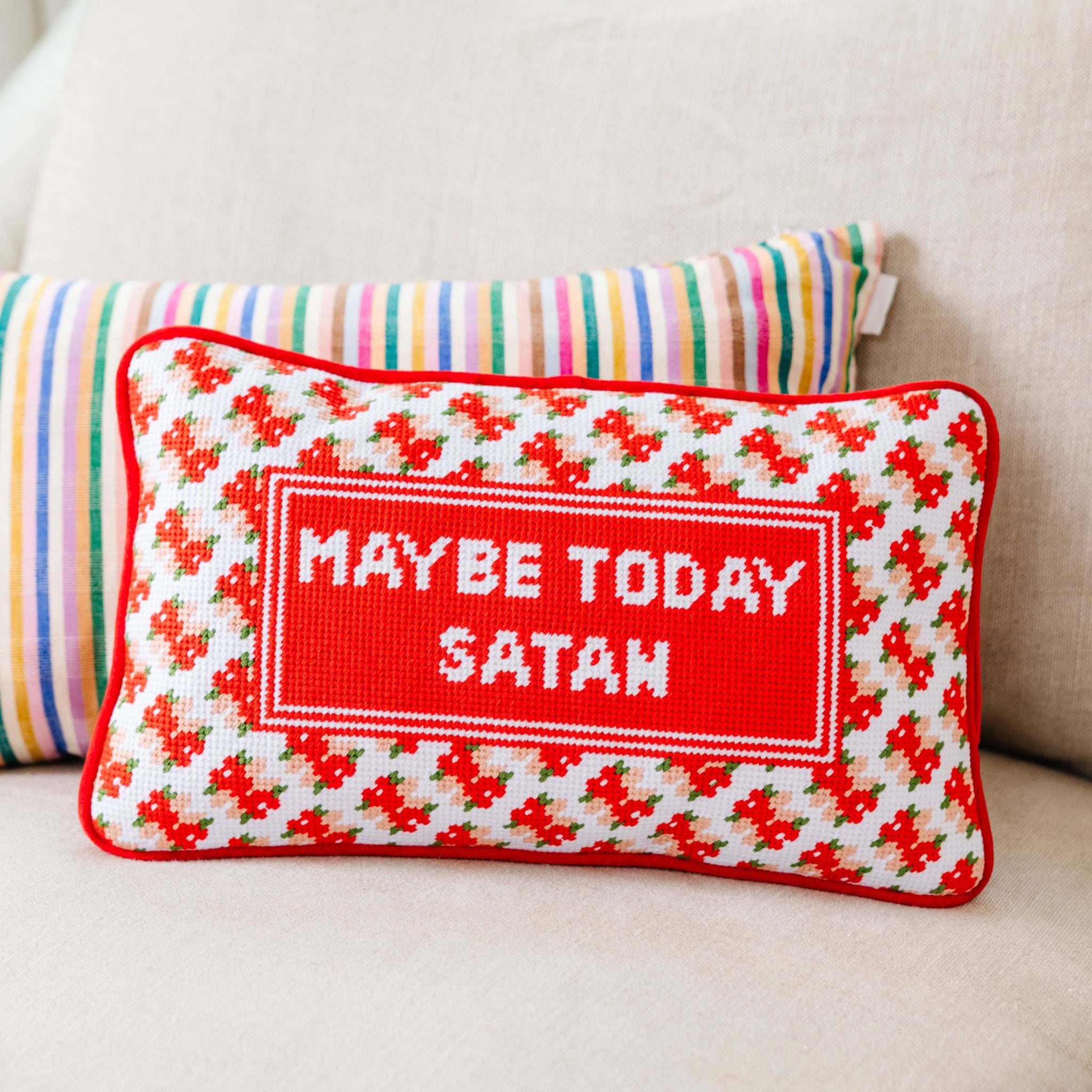 Maybe Today Satan Needlepoint Pillow – Furbish Studio