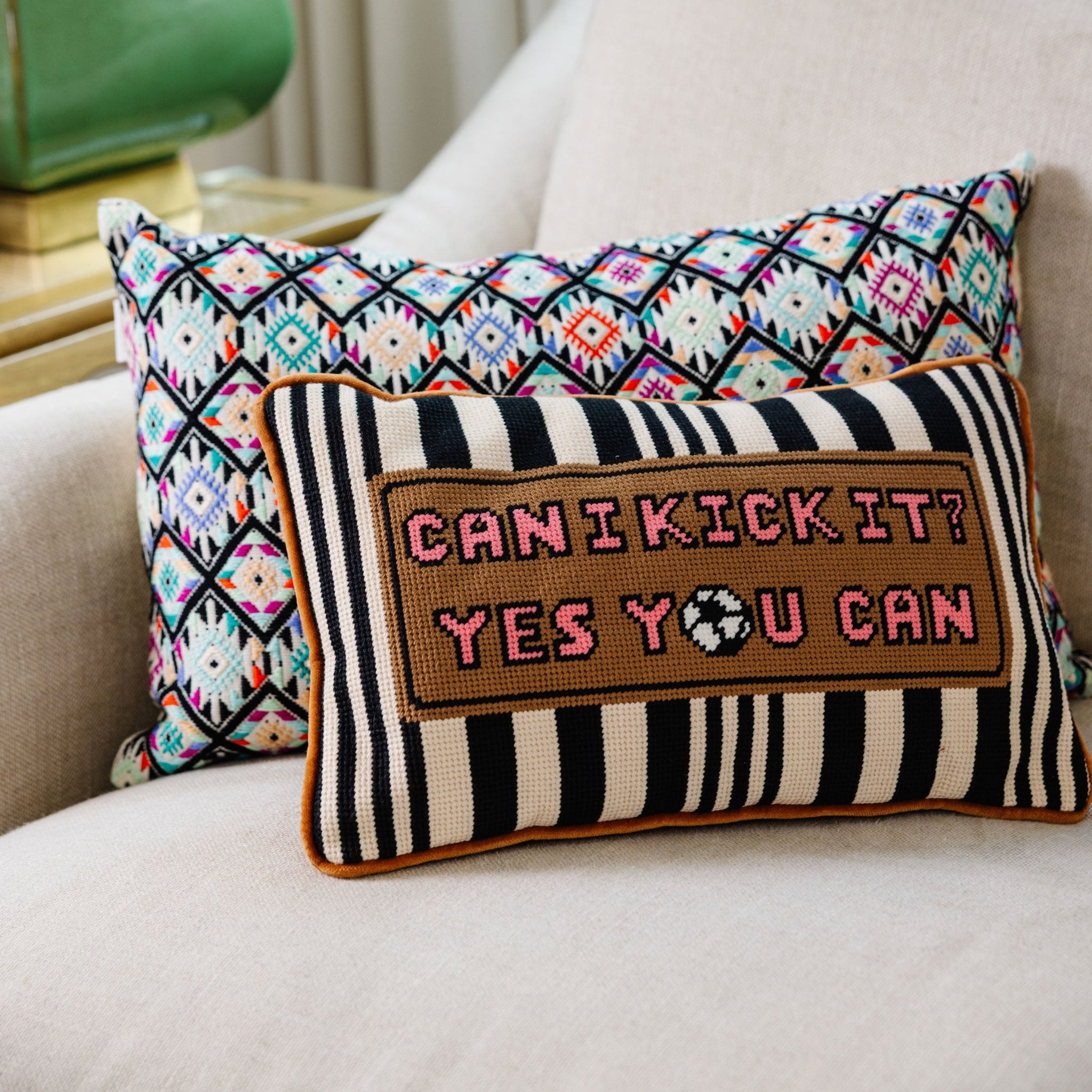 Can I Kick It Needlepoint Pillow | Furbish Studio