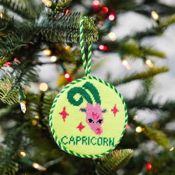 Decorative ornament with Capricorn design on a Christmas tree