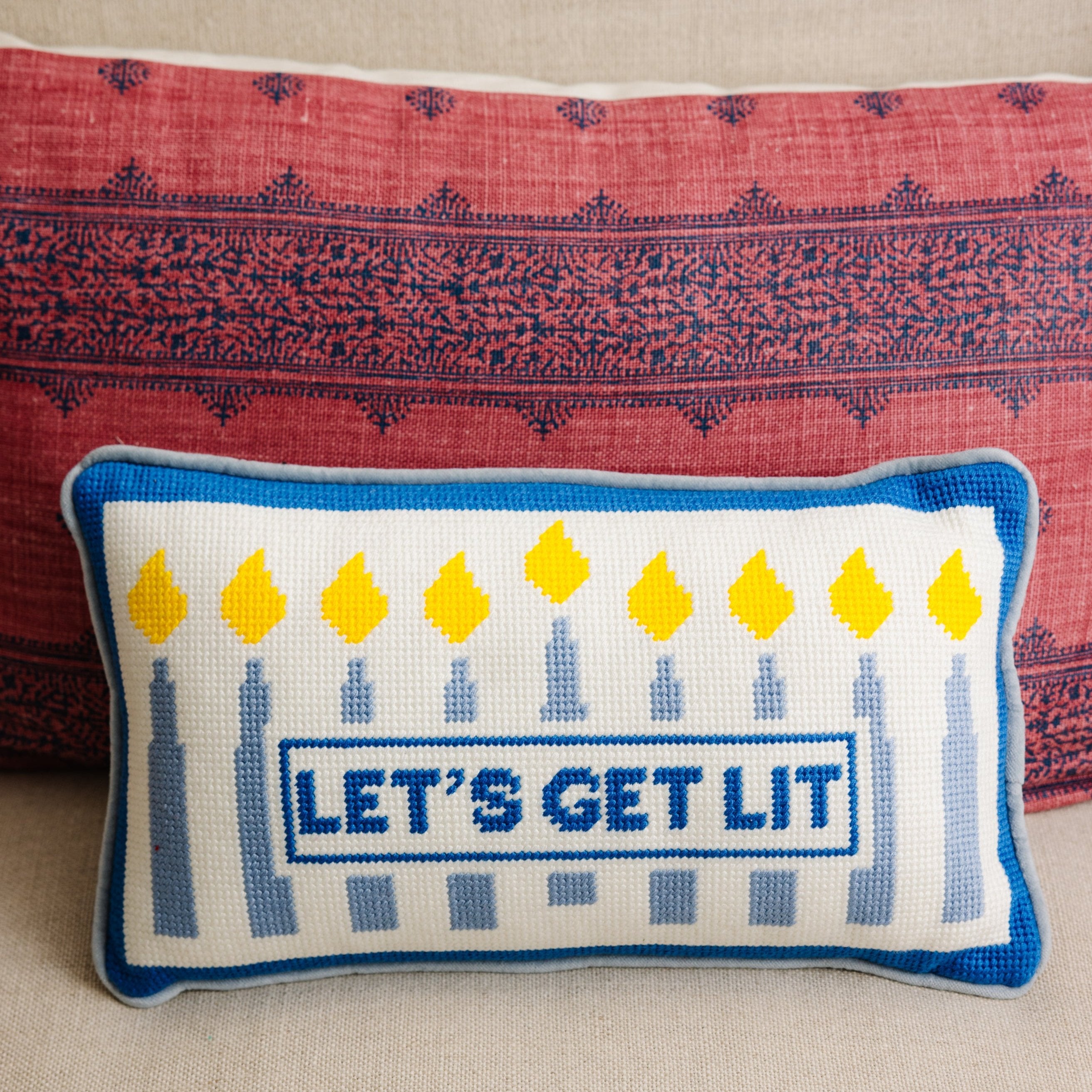 Lets Get Lit Needlepoint Pillow