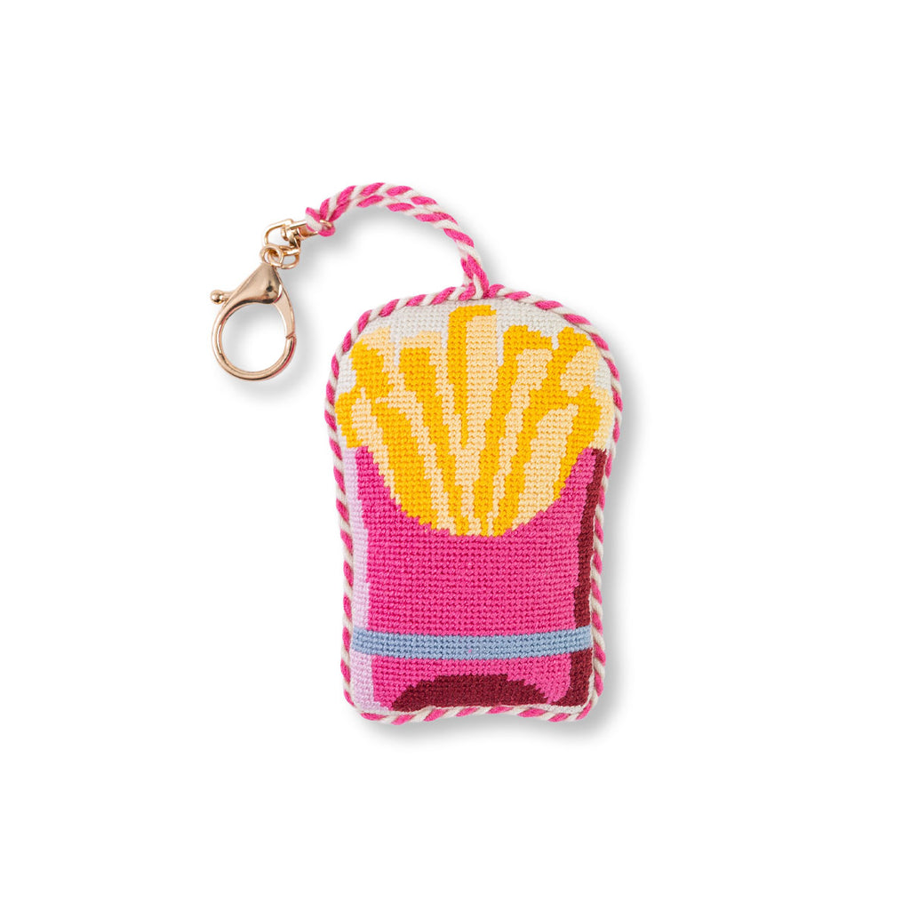 Keychain with pink and yellow design on a white background