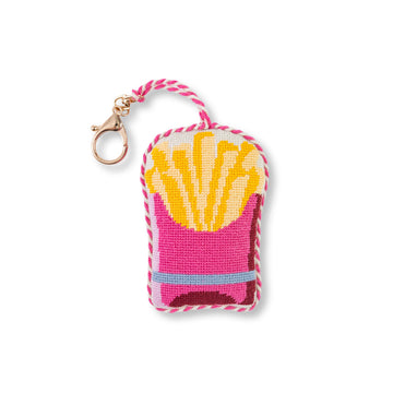Keychain with pink and yellow design on a white background