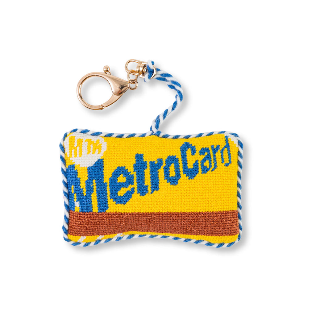 Keychain designed to look like a New York City MetroCard on a white background