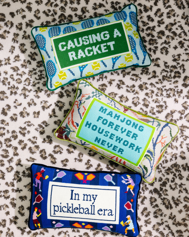 Causing A Racket Needlepoint Pillow - Furbish Studio
