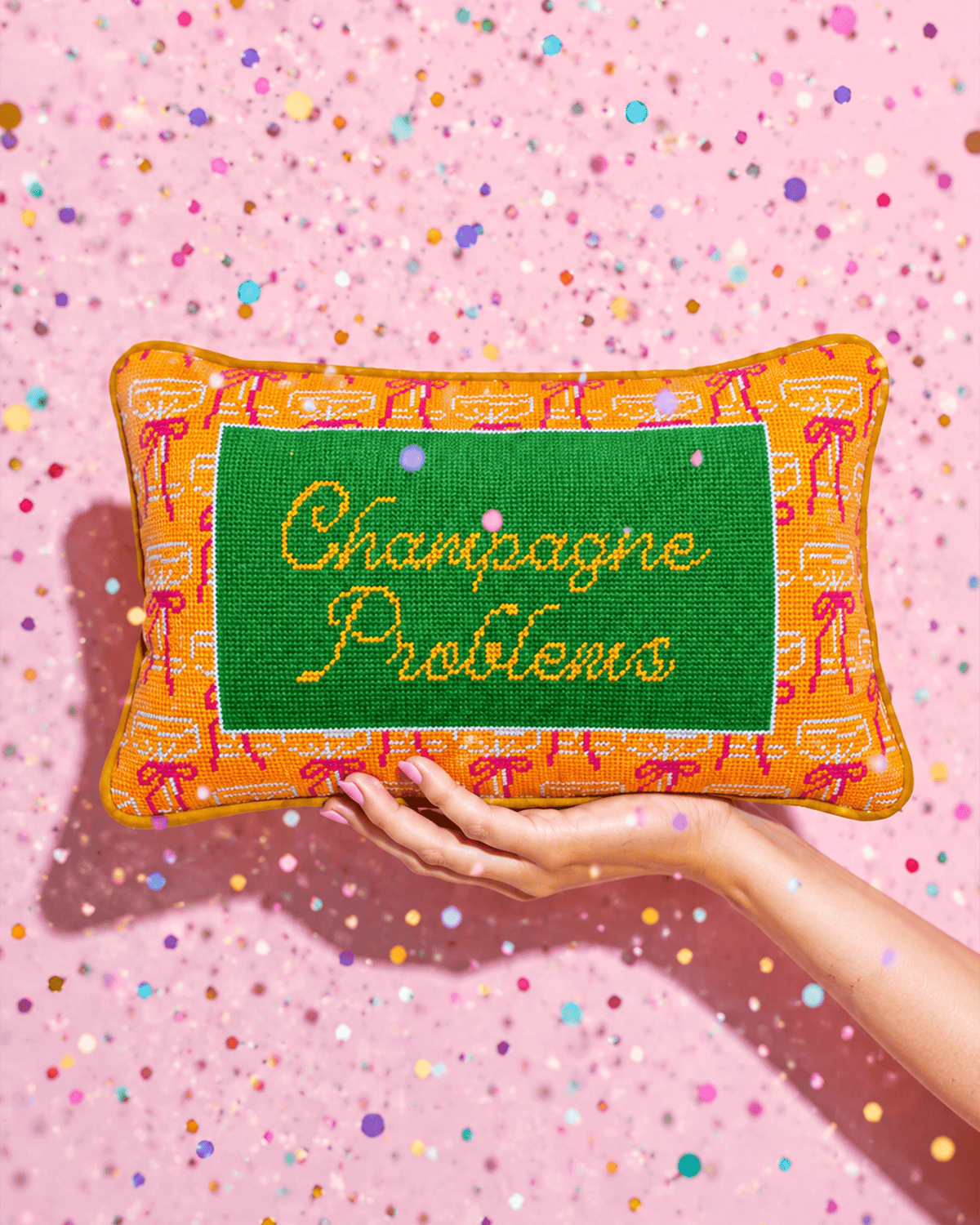 Champagne Problems Needlepoint Pillow - Furbish Studio